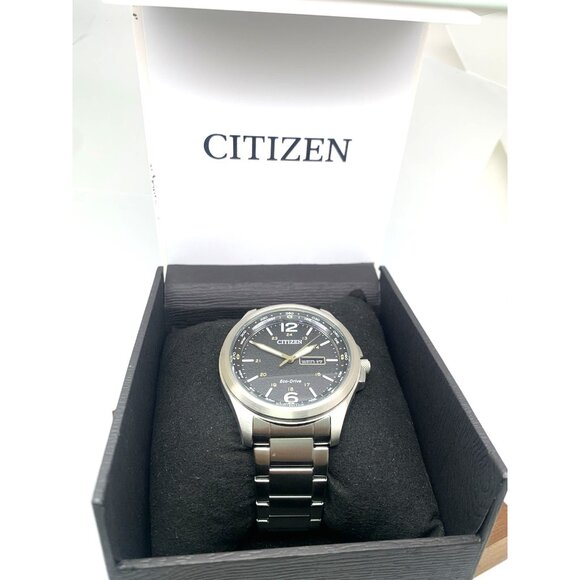Citizen Men's Watch AW0110-58E Eco Drive Black Dial Day Date Silver Steel 44mm - Picture 3 of 15